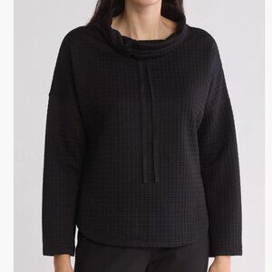 Max Studio Funnel Neck Waffle Knit Pullover Black L